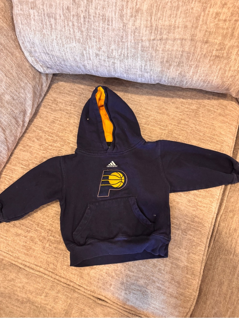 adidas Navy Kids Indiana Pacers Hoodie with Yellow Hood Lining